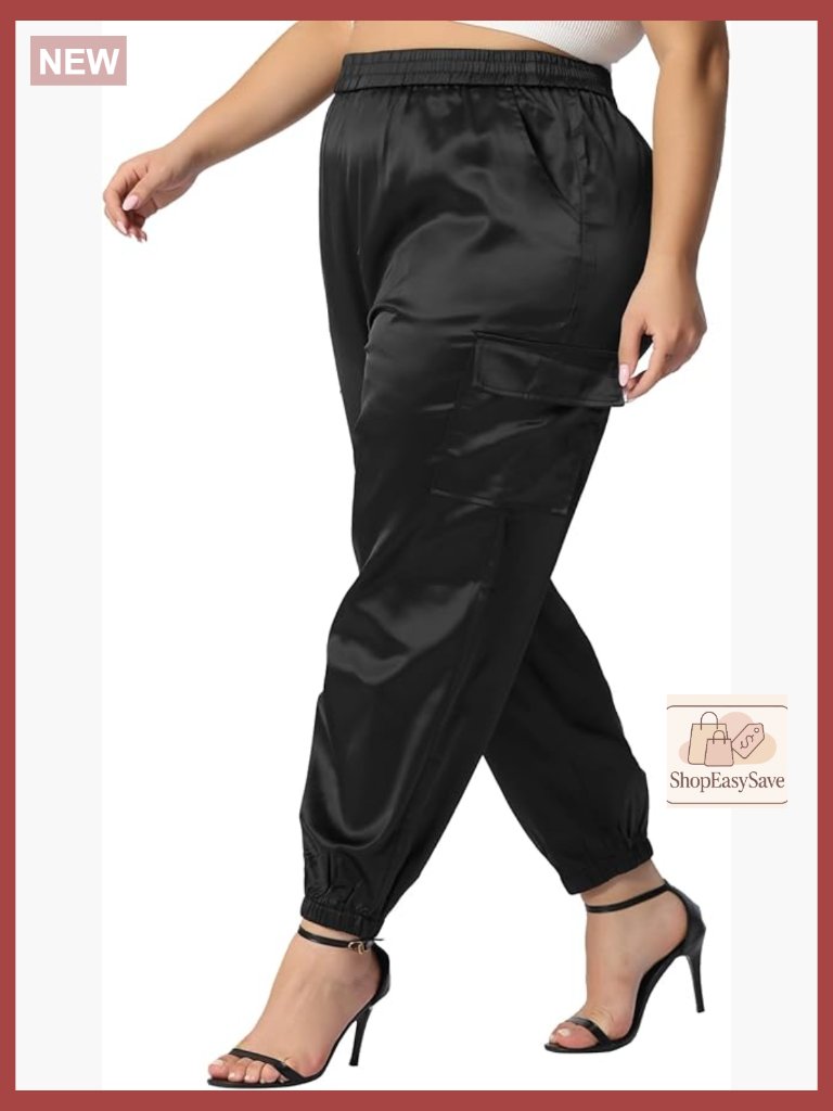 Satin Joggers Elastic Waist Ankle Length Cargo Pants Athleisure Chic